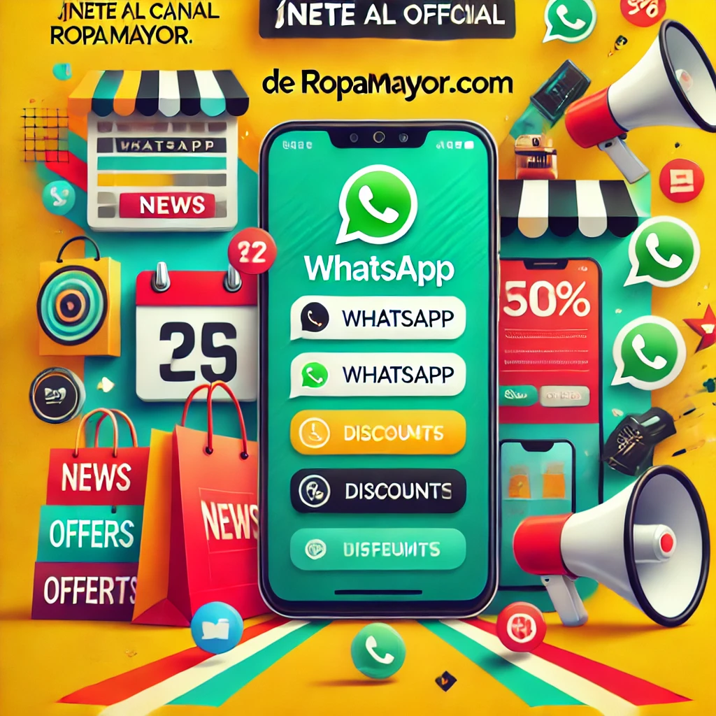 Imagen de un teléfono mostrando un canal de whatsapp de ropa al por mayor